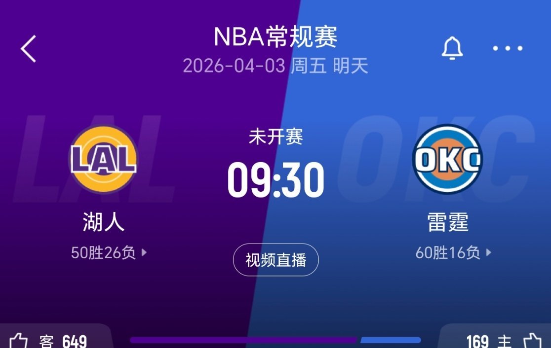 强强对话呀！湖人vs雷霆