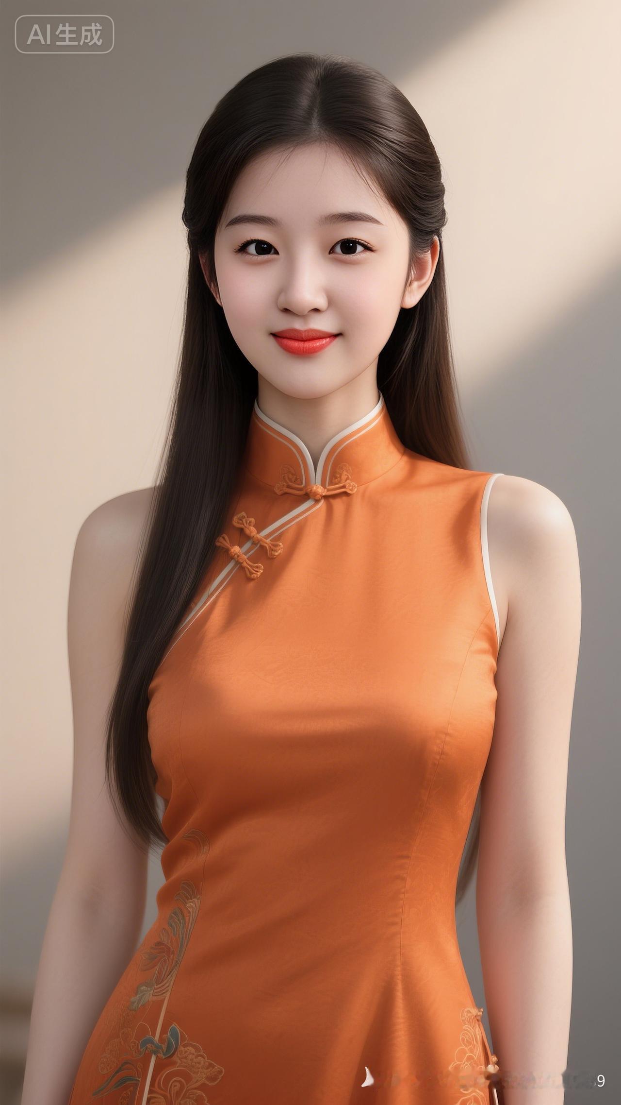 优雅东方美，一袭橙衣显风姿