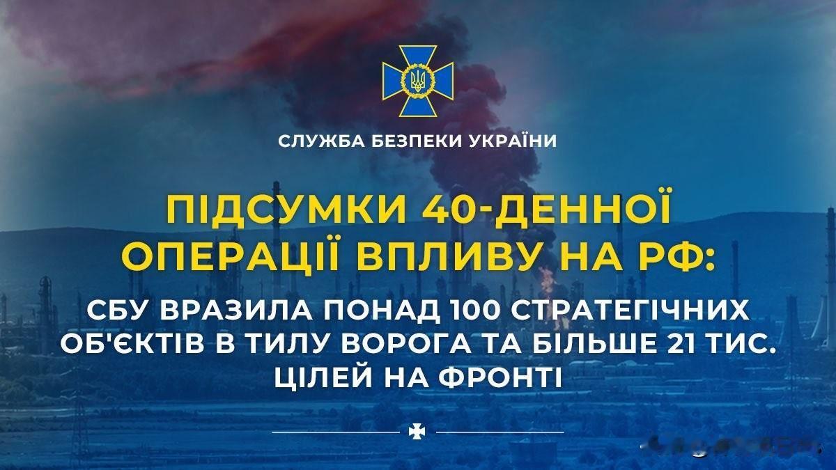 乌克兰安全局（SBU）在最初为期40天的打击行动中，对俄罗斯发动了至少100次成