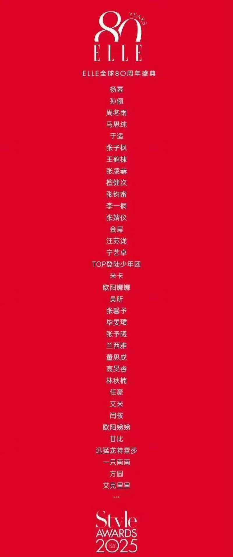 elle全球80周年盛典阵容elle全球80周年盛典名单elle全球80周年盛典