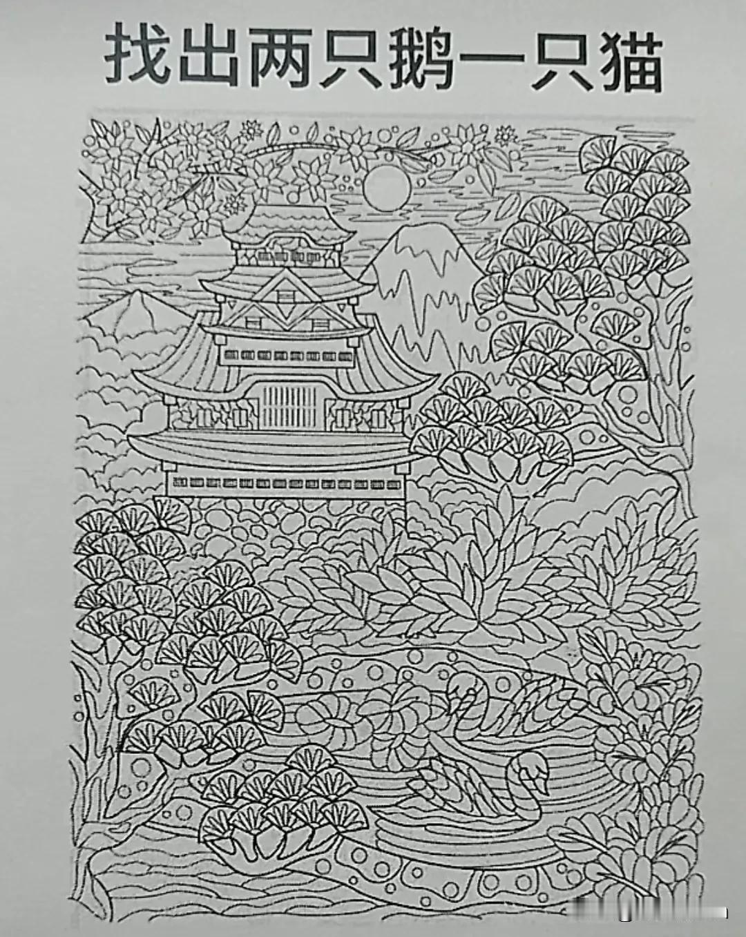 找出下图中两只鹅和一只猫，鹅还好找，但是小猫确实有点难度哦，一般人还真找不到#考