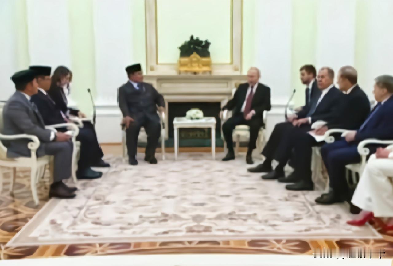 普京会见印尼总统普拉博时原来也是如此，在会客厅内不设置双方国旗！