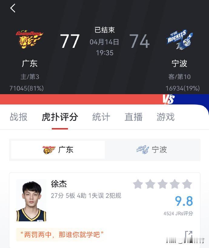 我现在只能说一句：徐杰牛批、助教牛批、奎因牛批、崔永熙牛批、广东宏远牛批
杜锋指