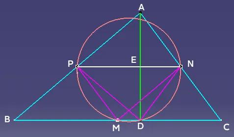 如图，△ABC中，AD为三角形的高，M、N、P为三边中点，则∠PMN=∠PDN。