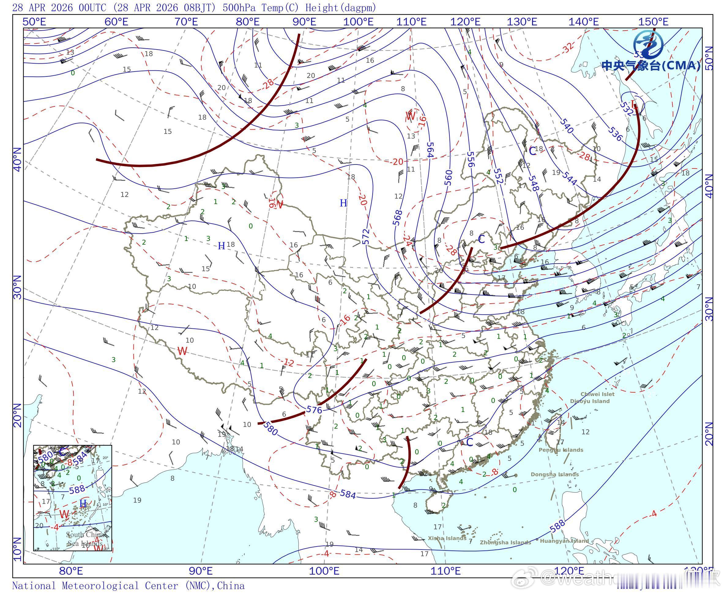 【华北局地对流】今天从天气形势实况看，东北华北的高空有一个横槽（没有形成闭合线圈