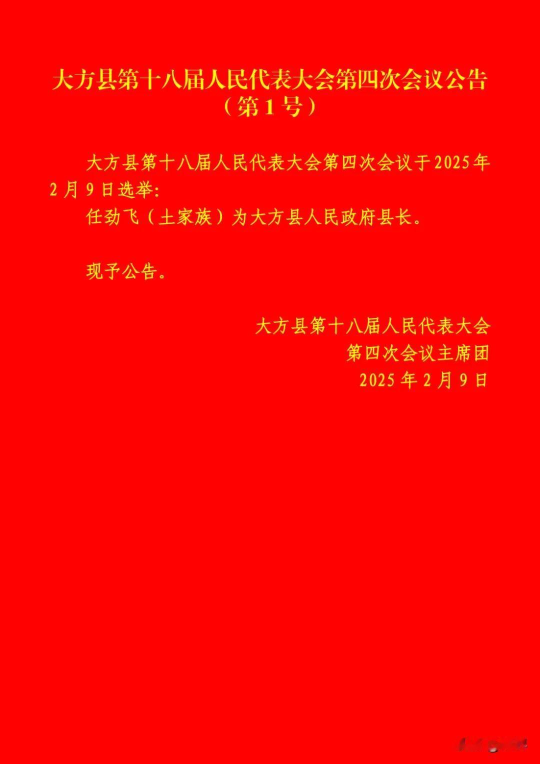 任劲飞当选大方县人民政府县长
