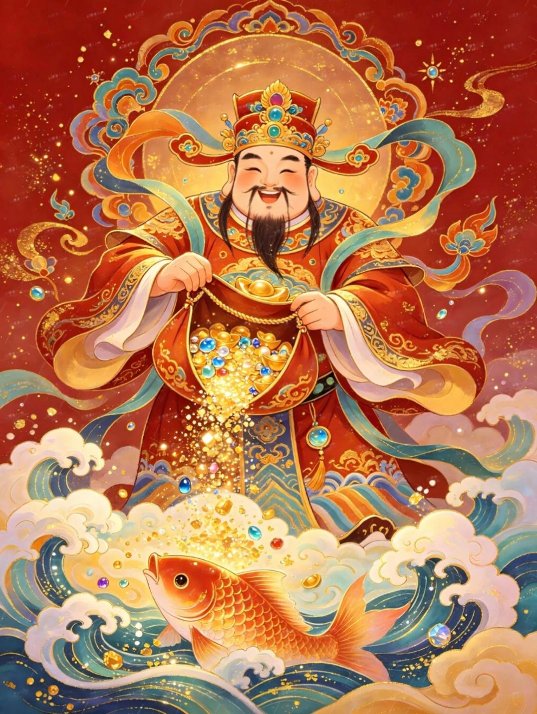 ​财神赐福瑞，吉物盈门庭，福禄皆圆满，好运永相随。
传统文化 传递正能量 绘画 