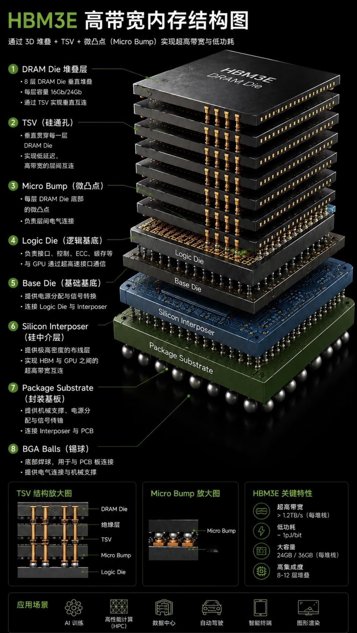 HBM3e高带宽内存结构图