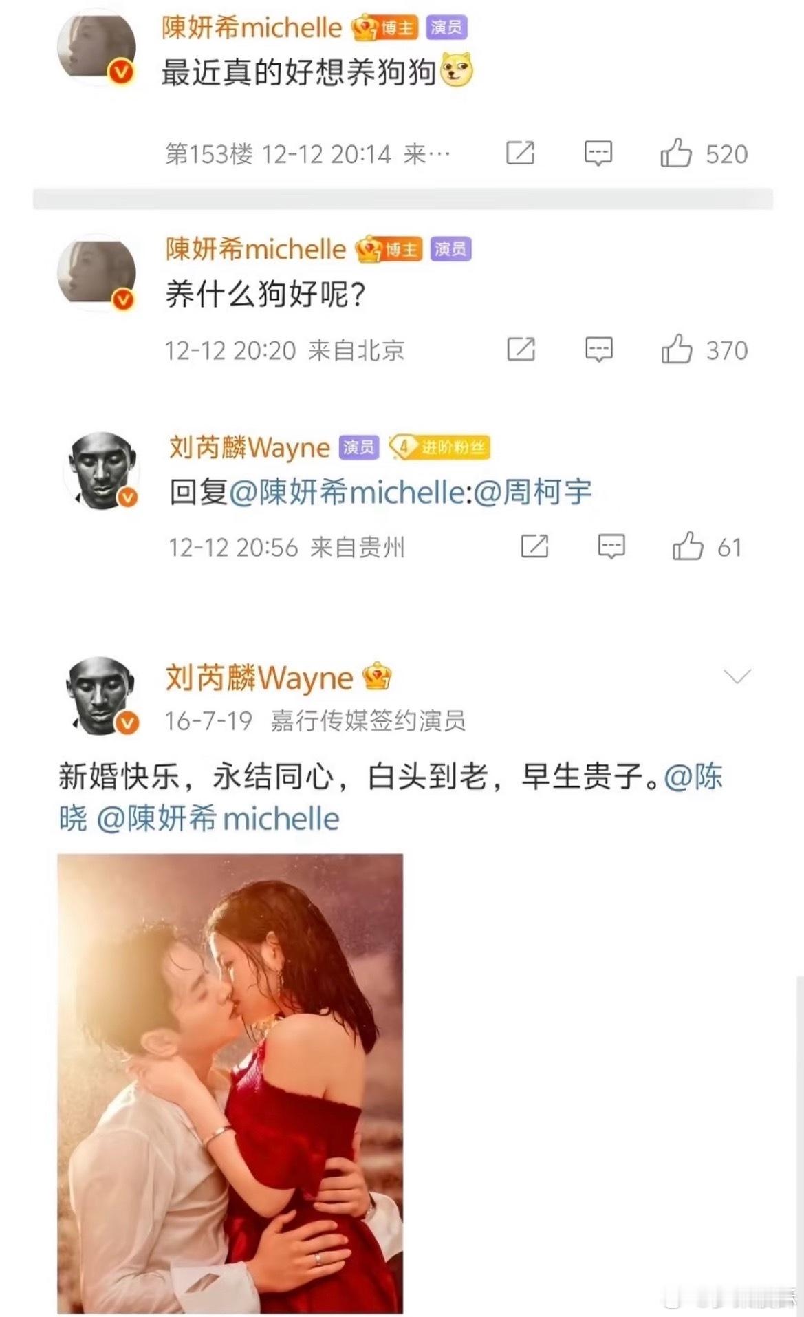 刘芮麟真肆无忌惮，回复陈妍希的话绝了据说他现在好像在和陈晓拍戏，这对吗？哥！要不