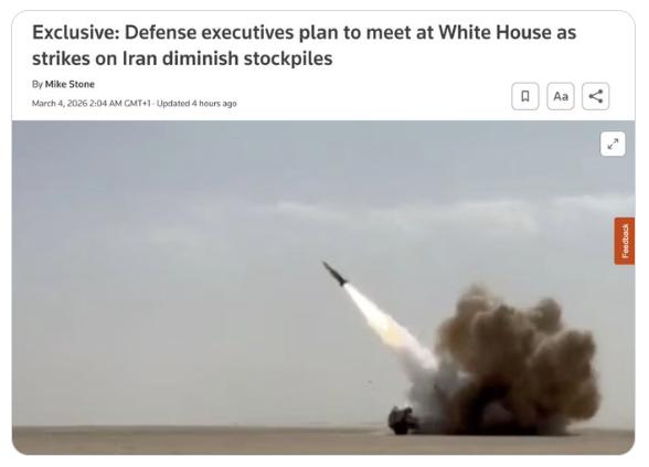 【在对伊朗发动袭击后，美国武器库库存告急——特朗普力推价值数十亿美元的武器生产】