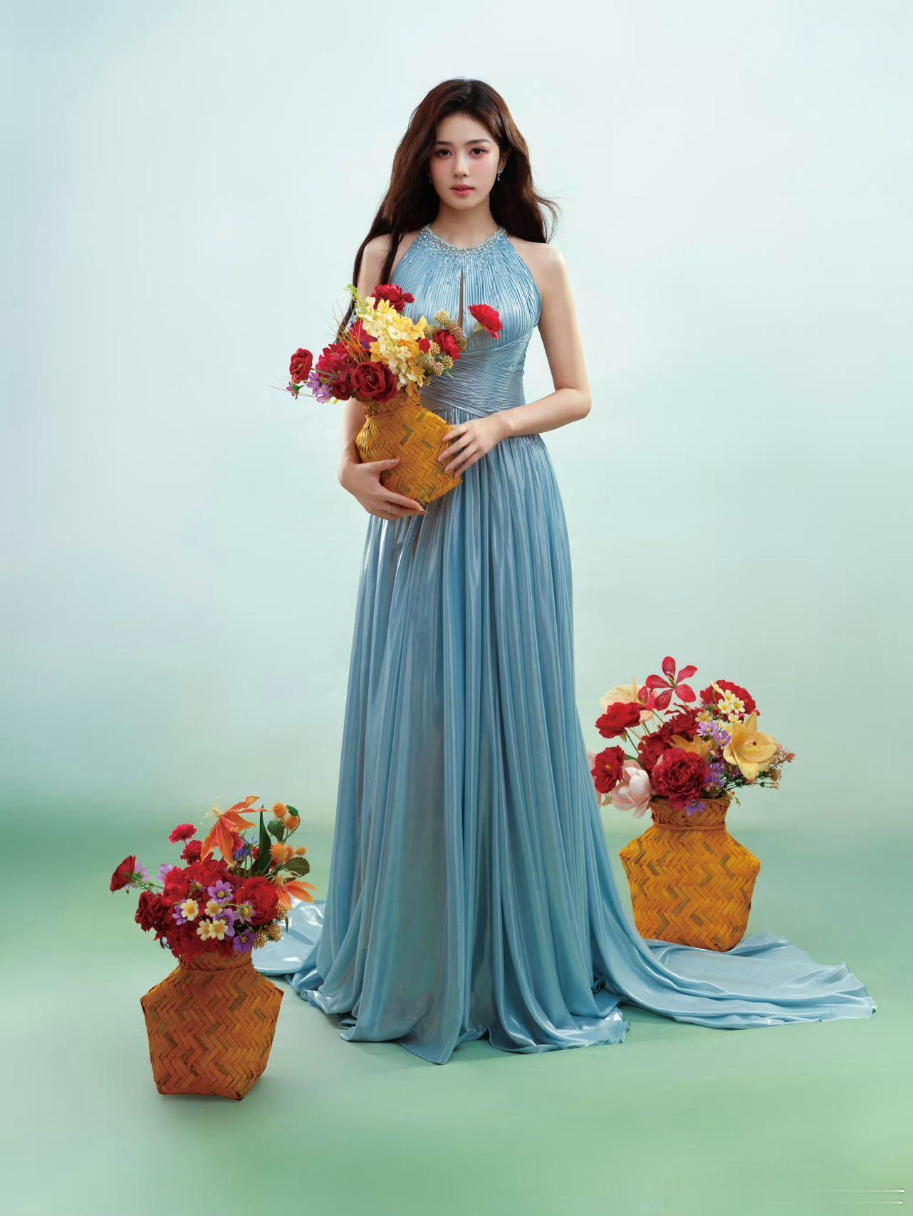 白鹿礼服配洞洞鞋奔跑吧直播 上半身是参加晚宴的白梦妍，下半身是下楼拿快递的白梦妍