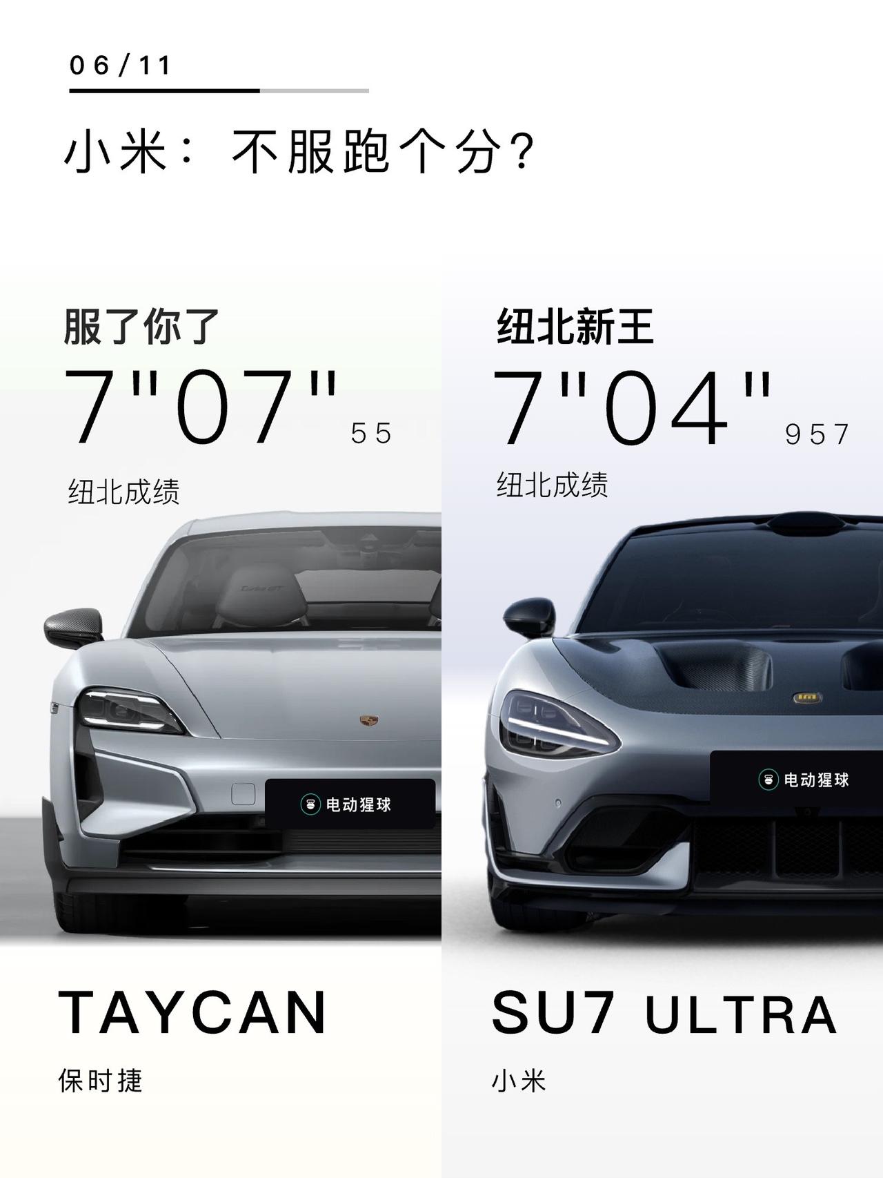小米：不服跑个分？小米SU7 Ultra成为纽北最速量产车！7分04秒957，打