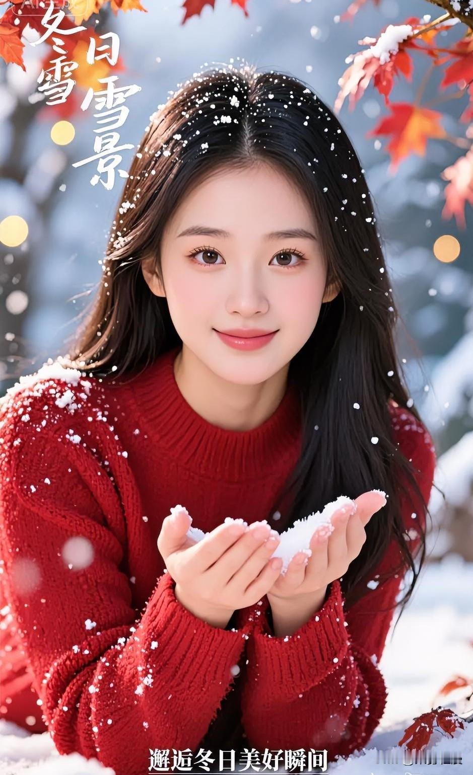 雪花飘落，冬日美景如画。