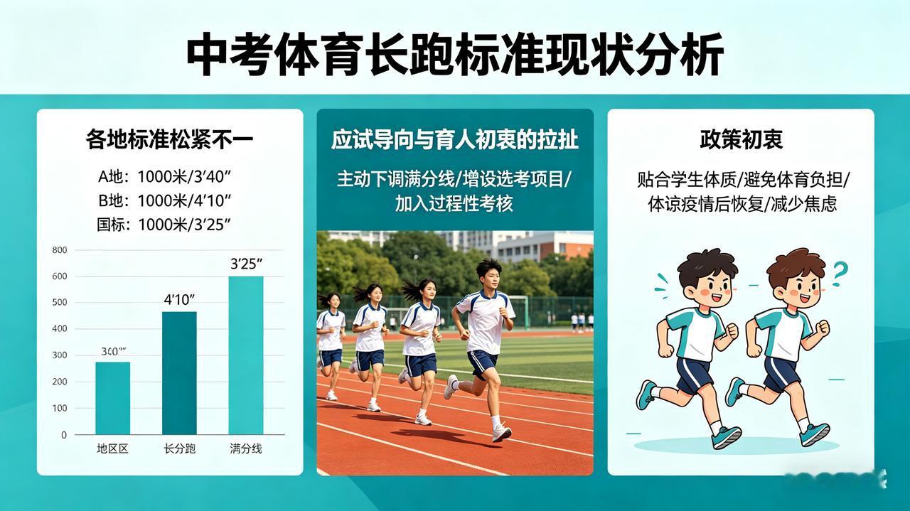 中考体育长跑标准各地松紧不一、普遍低于国标的现状，折射出应试导向与育人初衷之间的