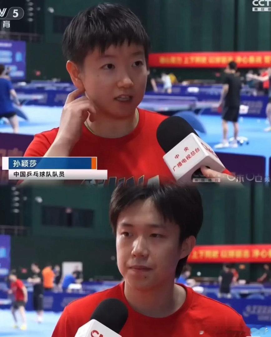 4月11日孙颖莎 王楚钦作为男女队一号种子选手接受了采访CCTV5体育晨报报道，