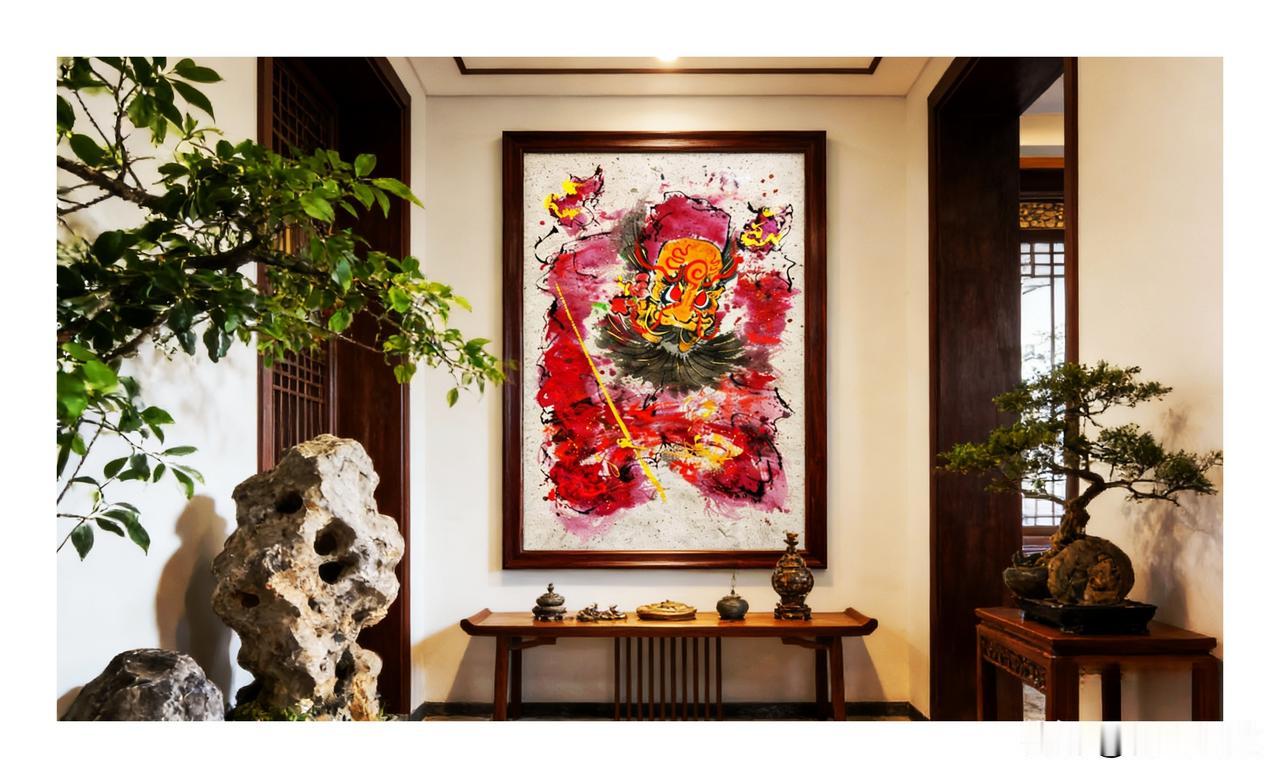​玄关
​
​此玄关布设暗合有序，画作居正位以镇门庭气口，下承条案，如基坐稳固，