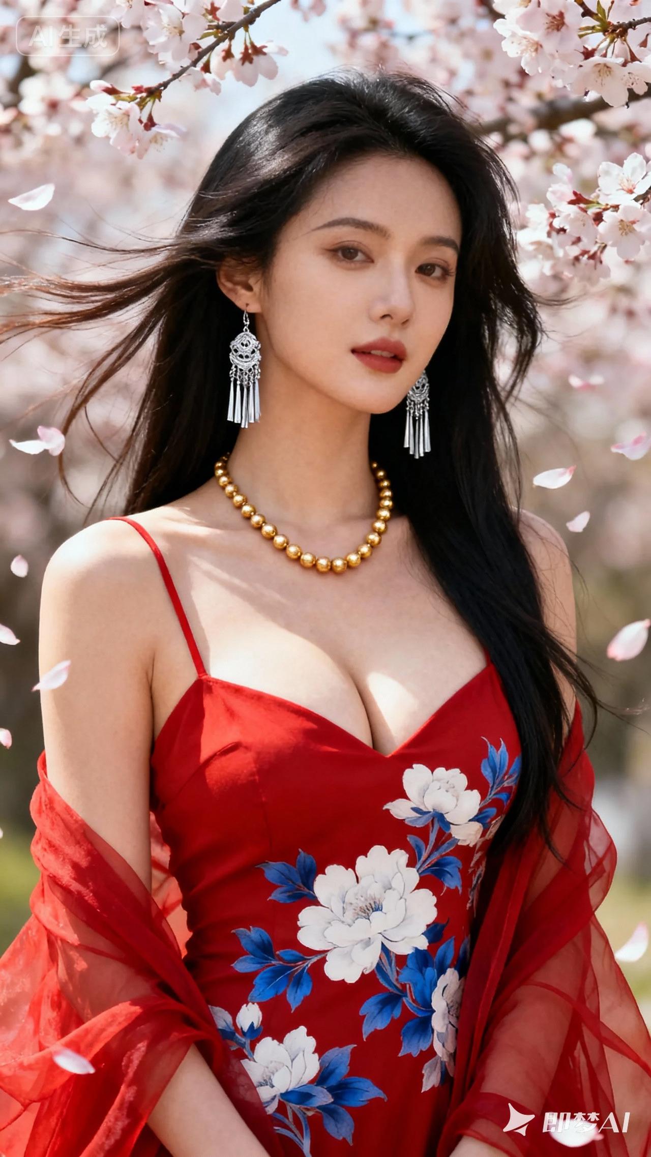 红衣映花影，玉佩映春光。