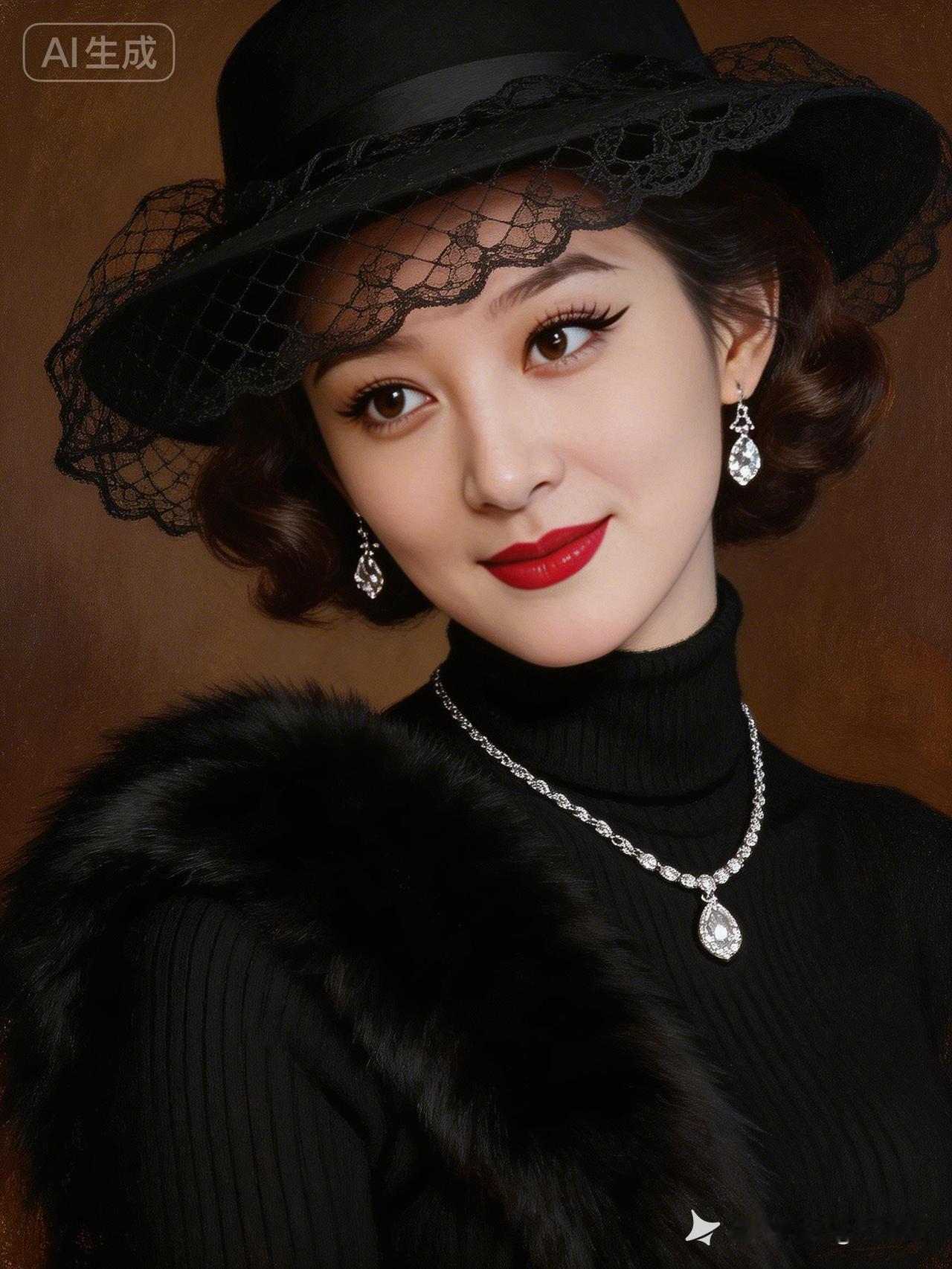 复古优雅，黑纱帽与红唇的完美搭配，尽显高贵气质！