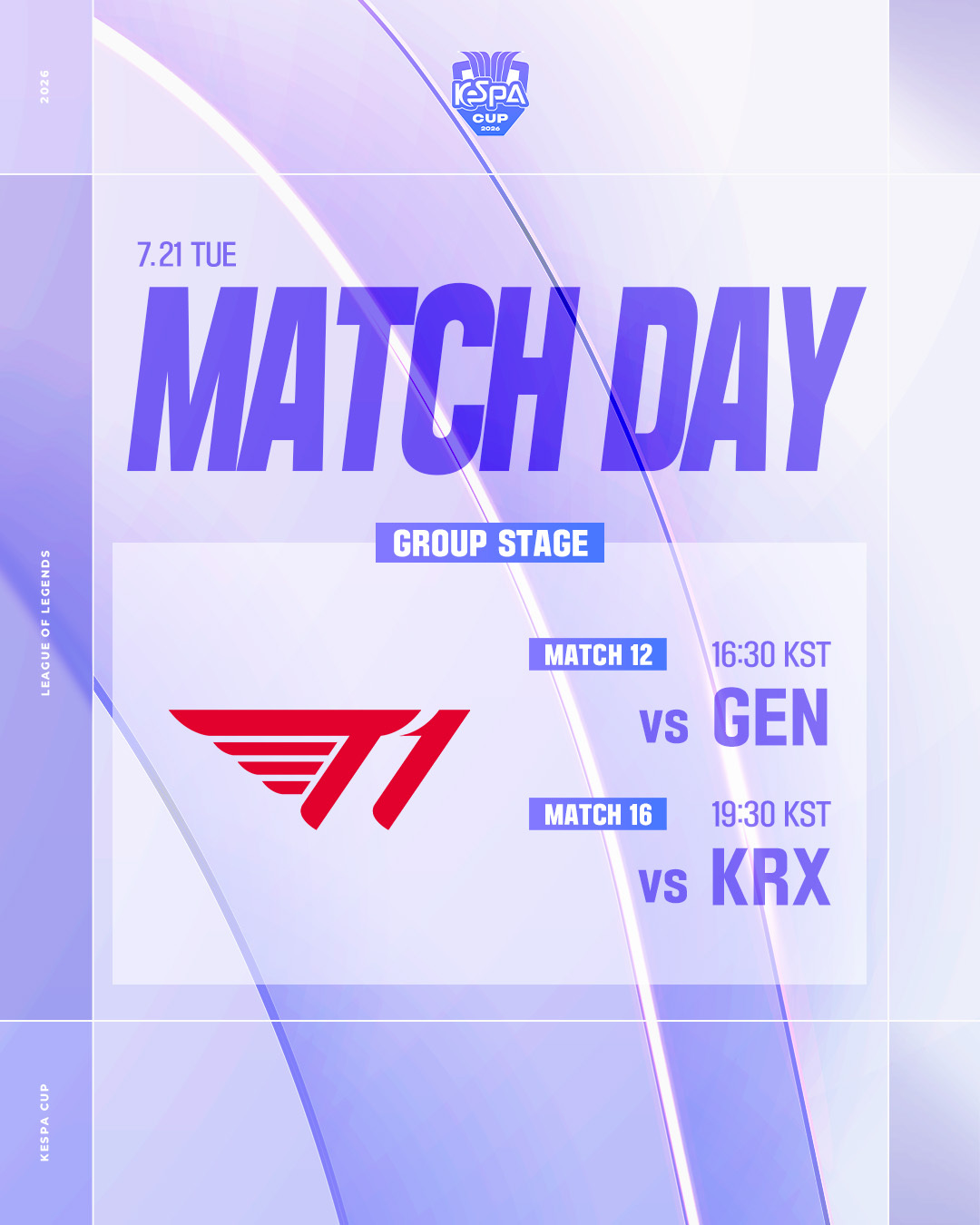 【2026KeSPA杯 小组赛】今日赛程⏰15:30 vs GEN⏰18:30 