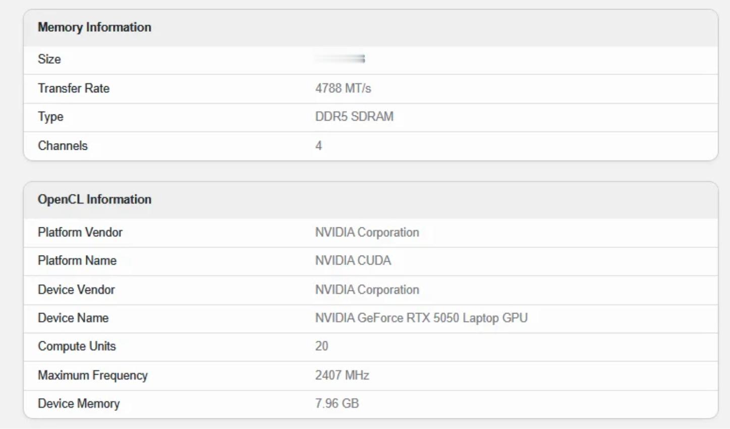 英伟达新一代移动显卡RTX 5050 跑分曝光，在Geekbench测试中，它的