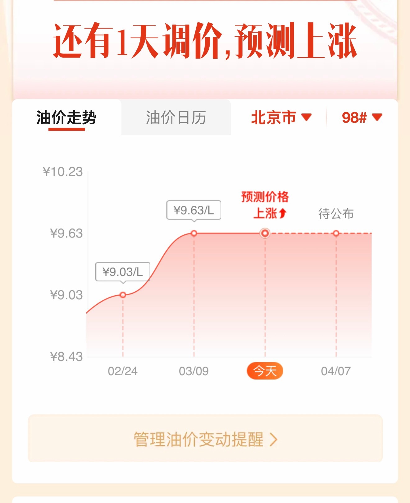 国内油价将迎5连涨98号油破10块应该没悬念了吧？ 