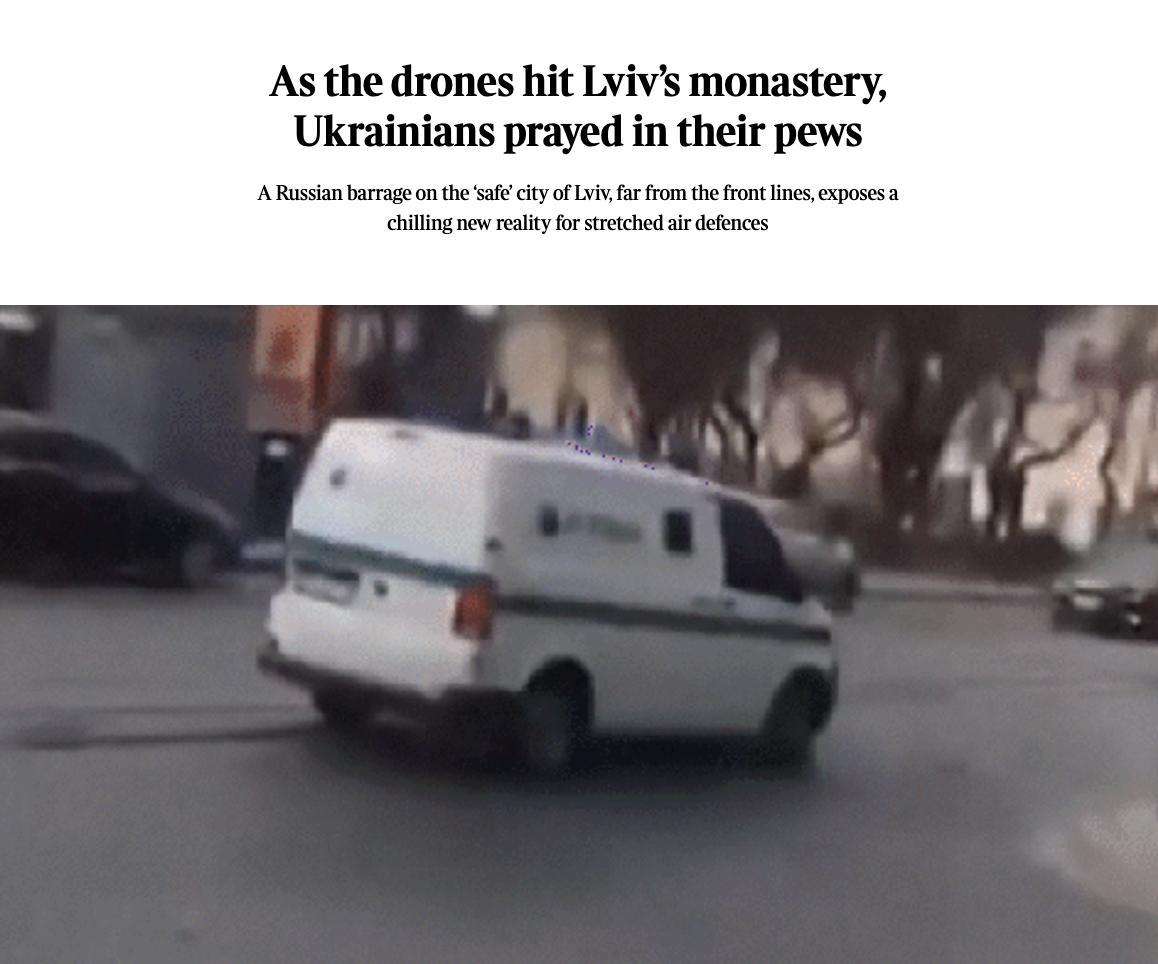《泰晤士报》报道，远离前线的乌克兰西部城市利沃夫近期遭俄军无人机密集打击，这座靠