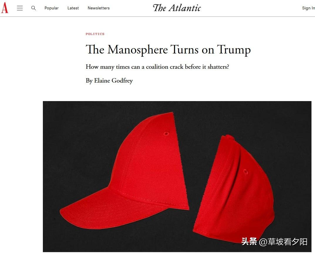 《大西洋月刊》最新报道直指：“男性圈层正在倒向特朗普的对立面”。
 
一位曾投票