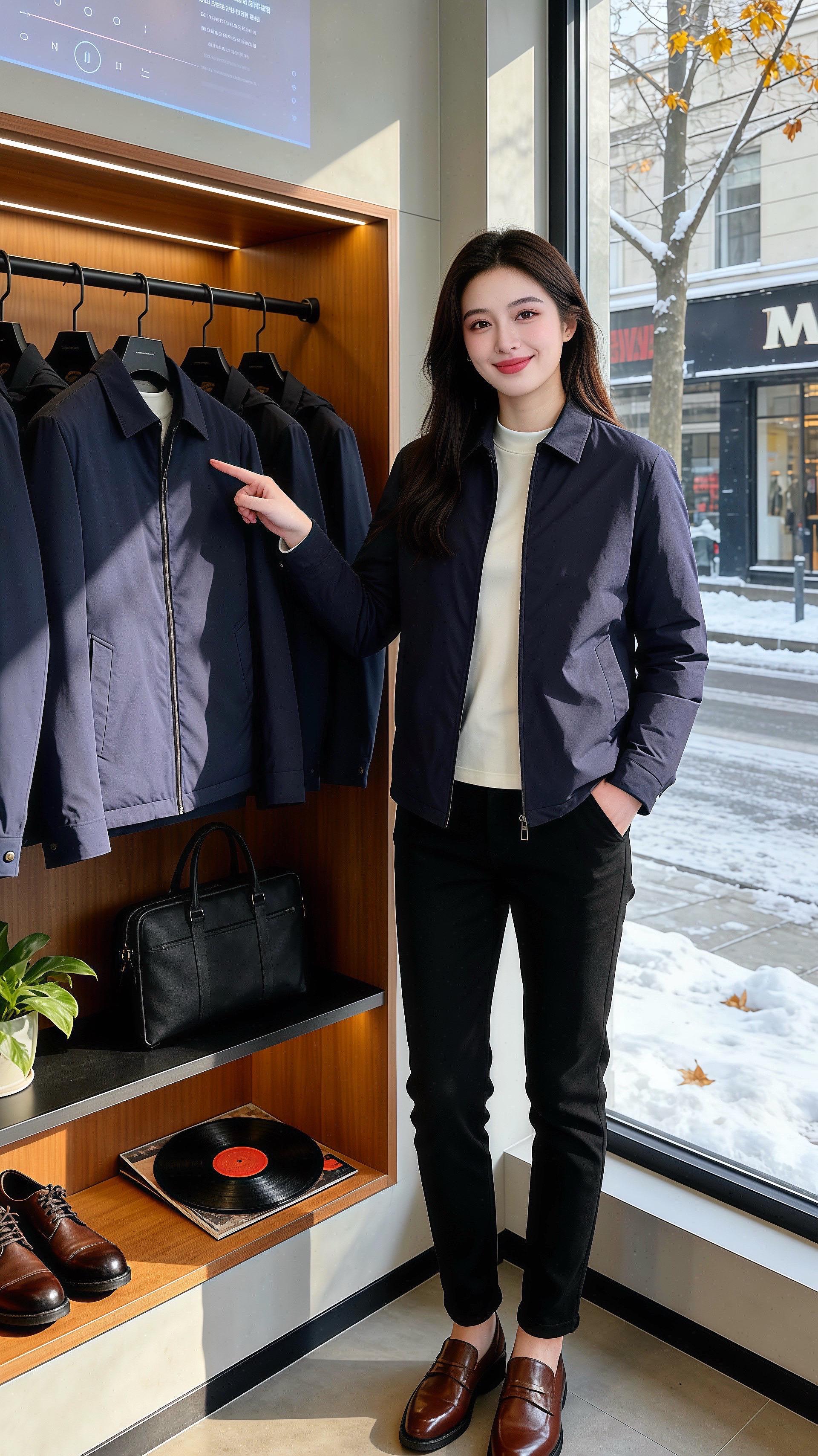 雪融冬日暖  北城的雪粒敲着男装店的落地窗，街边的黄叶裹着薄雪，暖黄的...