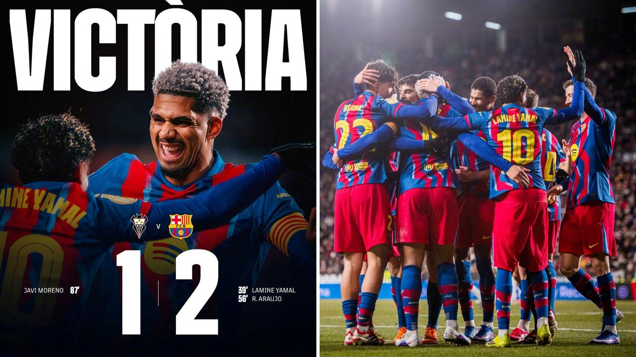 国王杯：巴塞罗那客场2-1击败阿尔瓦塞特，闯入国王杯四强。
亚马尔破门，阿劳霍建