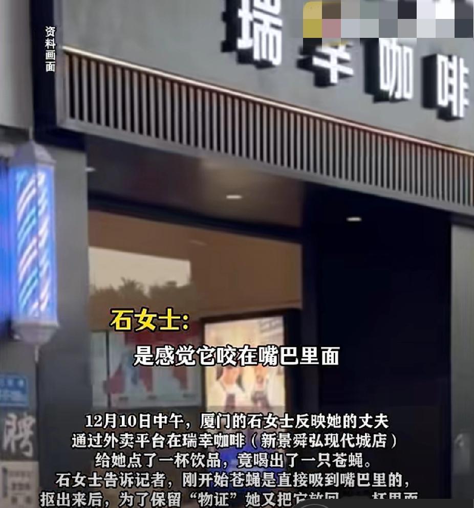 太膈应人了吧！12月10日，福建厦门的石女士反映喝咖啡喝到苍蝇。石女士：“口感和