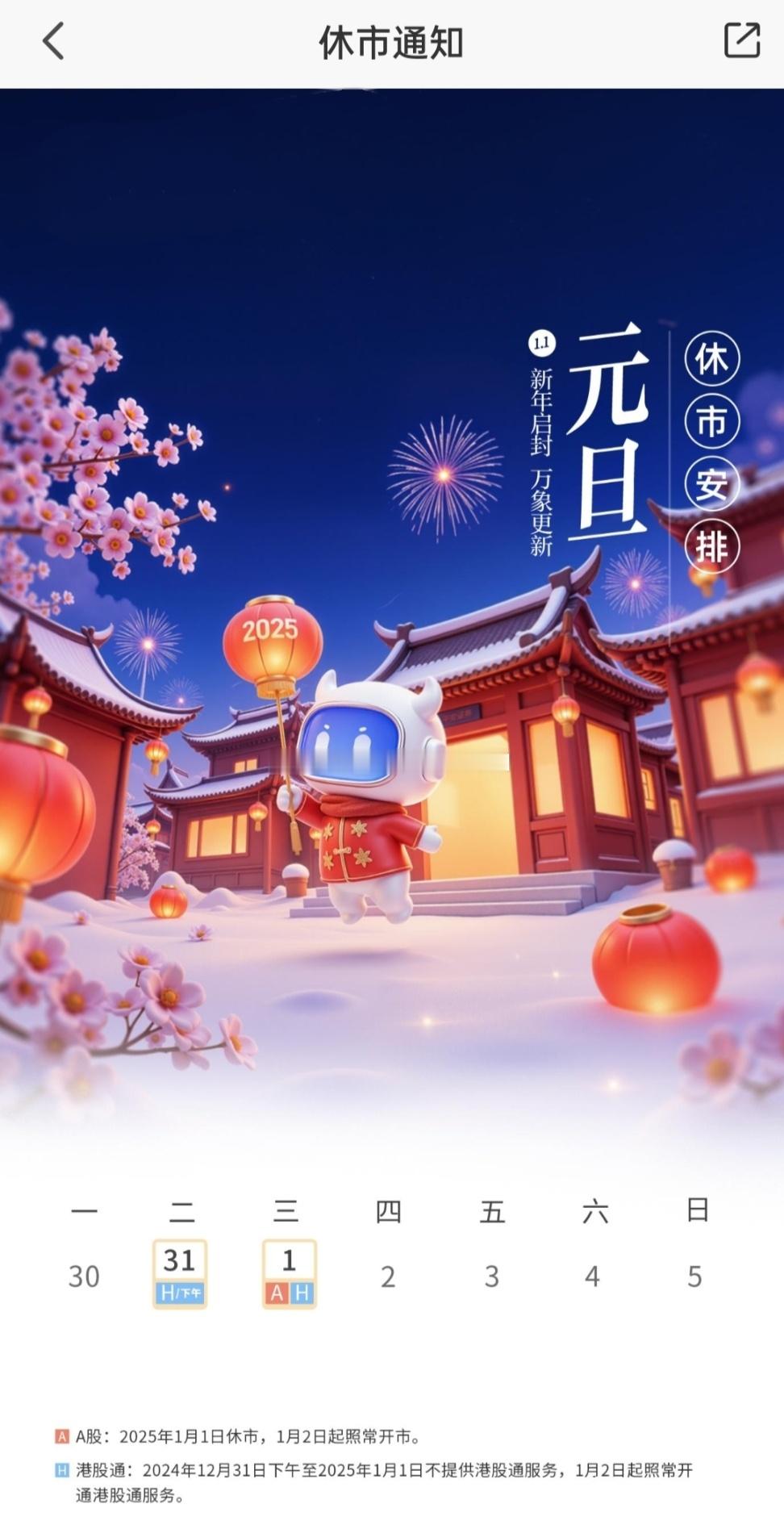 A股行情 2024年最后一天休市[海尔小红花][海尔小红花][海尔小红花]202