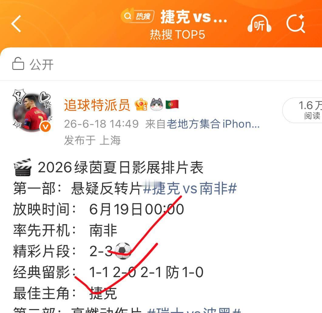 捷克vs南非全场两边正好打进两个球，1-1的剧本一字不差！这就是典型的欧洲铁骑遇
