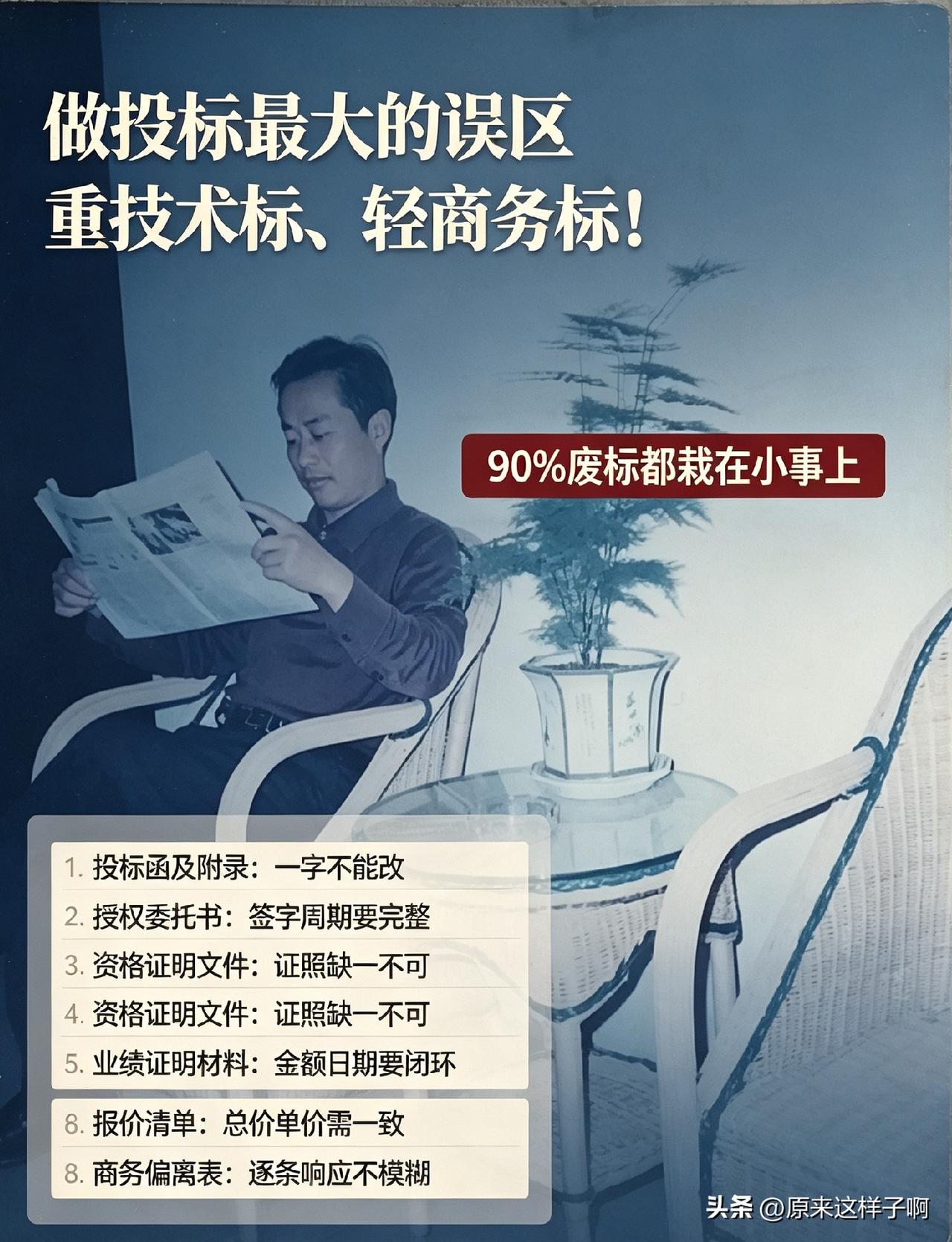 做投标最大的误区：重技术标、轻商务标！90%废标都栽在小事上
 
————笔者a