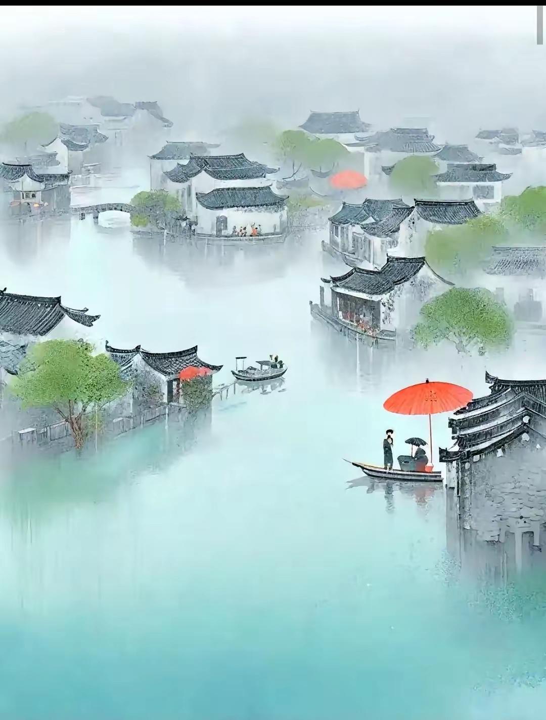 连绵不断江南雨，
铜响驼铃塞北风。
横批：《南雨北风》