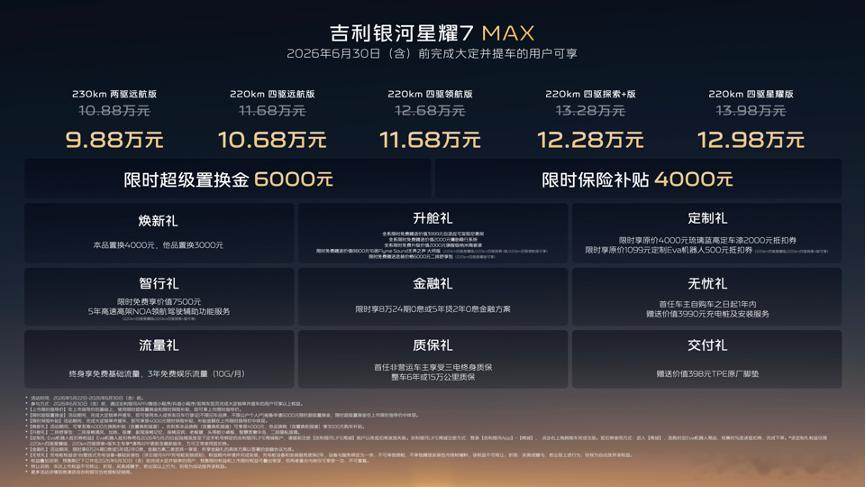 吉利银河旗下全新中级豪华电混轿车——吉利银河星耀7 MAX正式上市。新车全系标配
