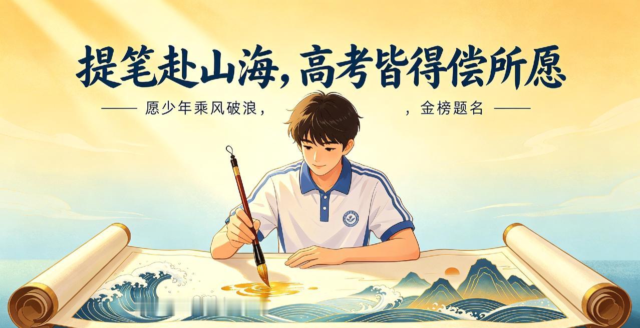 提笔赴山海，高考皆得偿所愿
愿少年乘风破浪，金榜题名