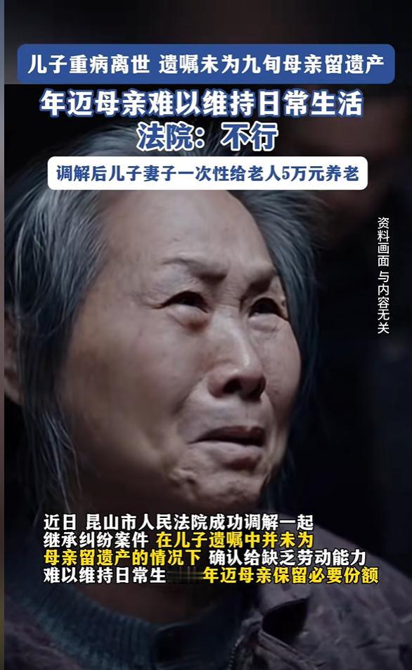 良心何在？江苏昆山，90岁老母亲住养老院，养老难以保障，儿子去世前还立遗嘱将遗产