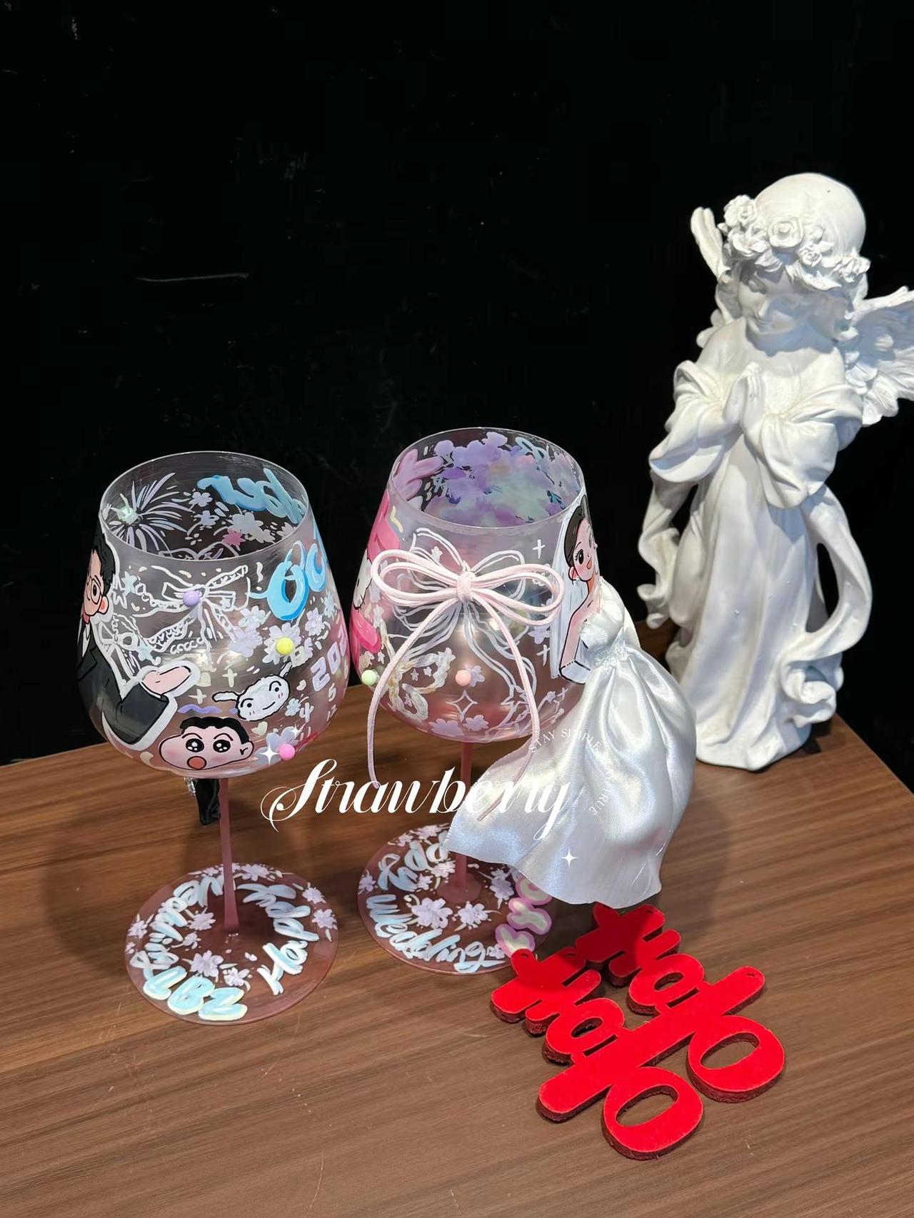 幸福来临。备婚diy 创意婚礼周边 diy婚礼敬酒杯 婚礼定制敬酒杯