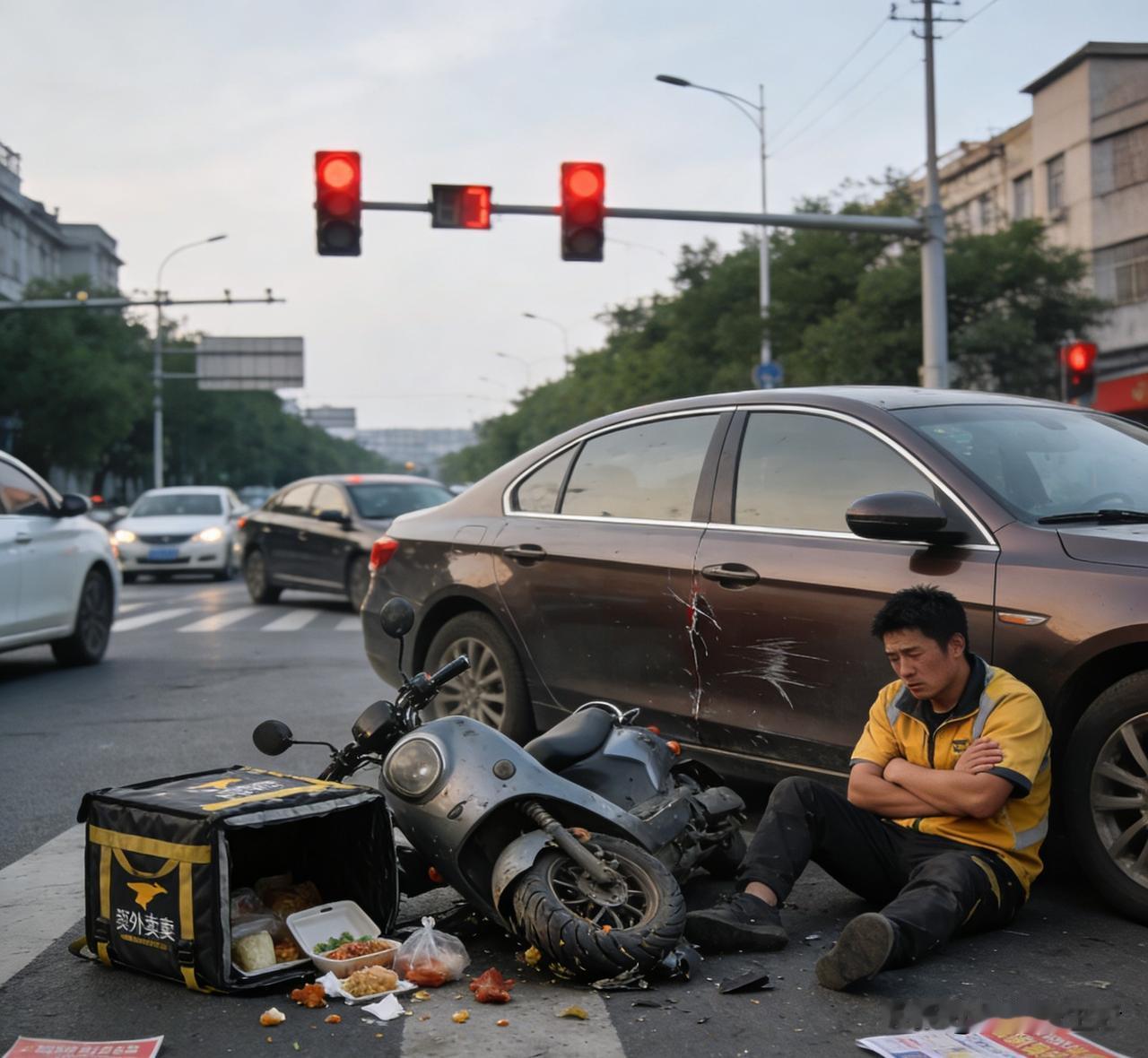车祸的感想，昨天下午下班，在回家的路上，路口发生拥堵，原来是一个外卖小哥闯红灯被