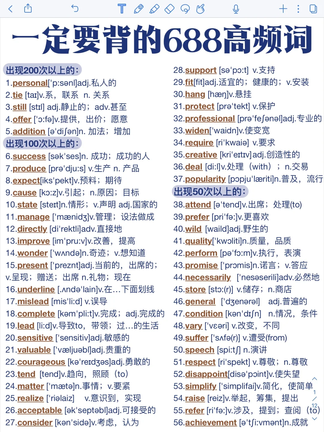 3天背完！高考英语688高频词！音标释义超详细