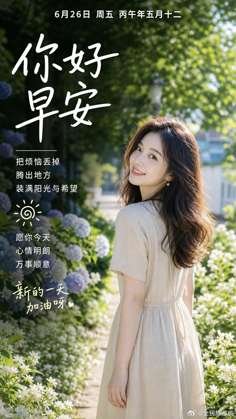 6月26日 周五 丙午年五月十二你好早安把烦恼丢掉腾出地方装满阳光与希望愿你今天