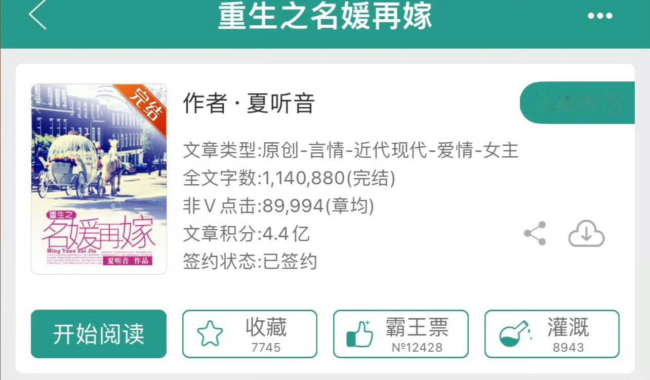 小说推荐：《重生之名媛再嫁》 作者:夏听音简评：飒爽民国小姐vs腹黑纨绔少爷，古