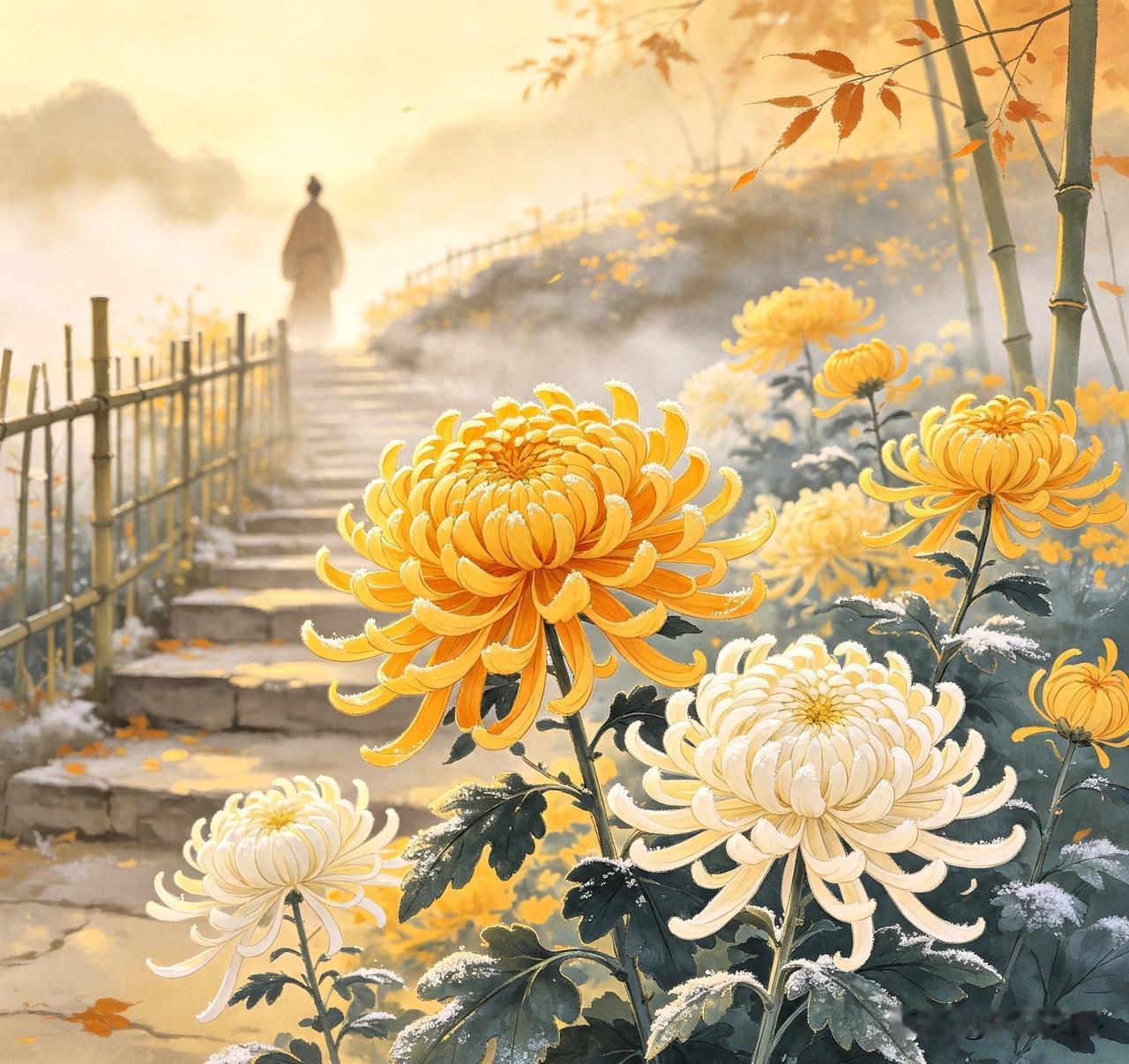 【原创作品】
   七律•重阳菊语
       文/张和平
我自东篱开到今，看