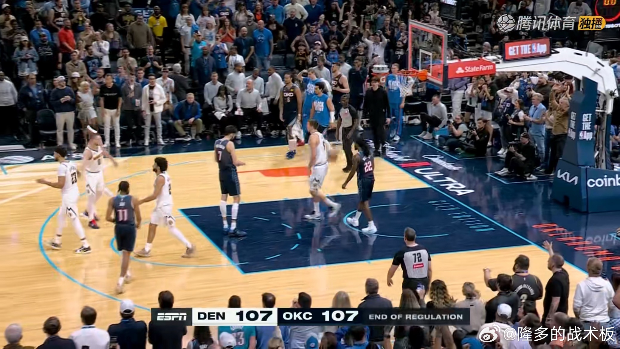 这场强强对话进入加时，107-107掘金vs雷霆