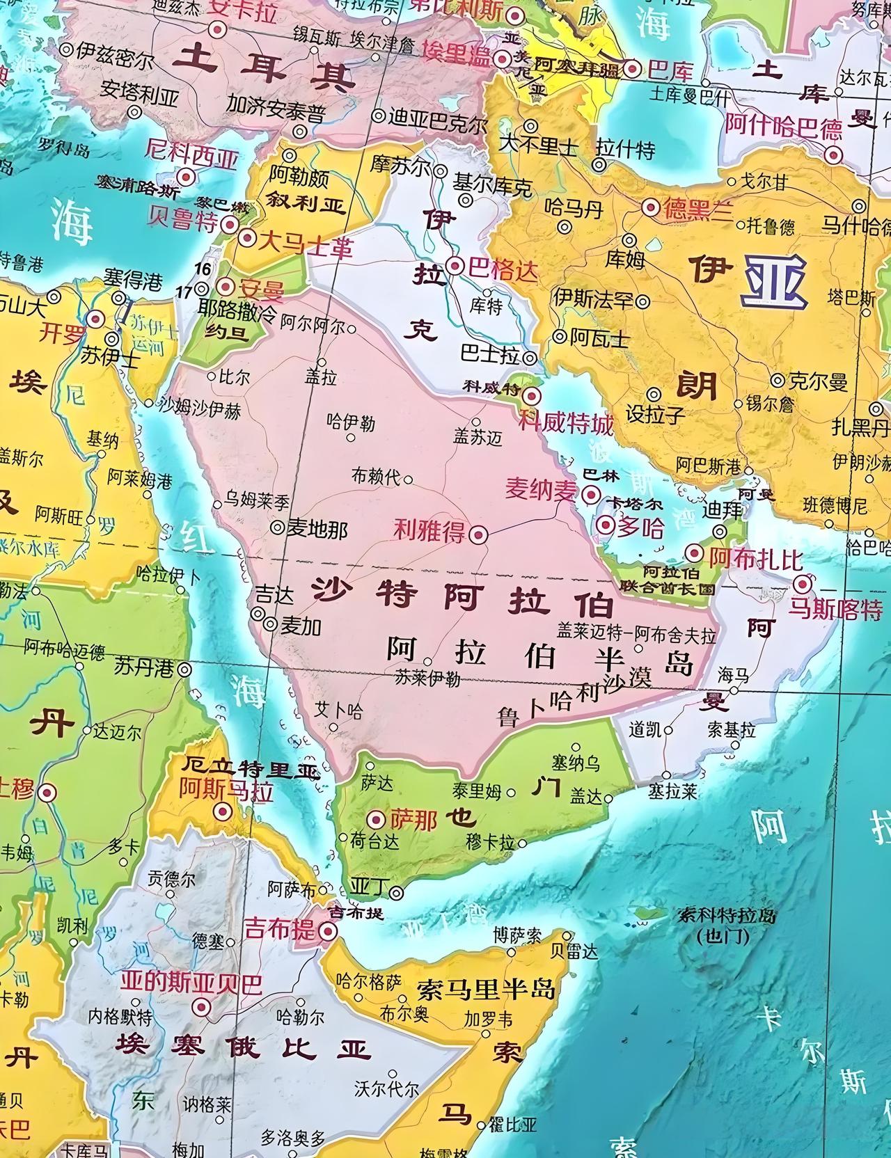 终于发现了，以色列在中东还不是最坏的，最坏的有可能是沙特阿拉伯，从中东局势图上看