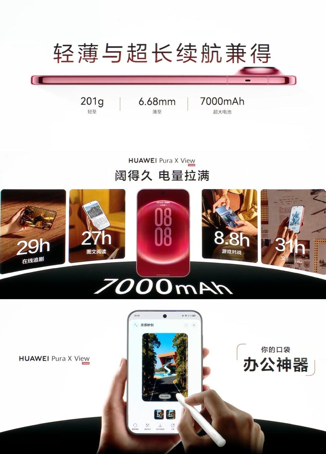 9.39英寸19:9.5的屏幕，7000mAh电池，这样的阔直板机华为Pura 