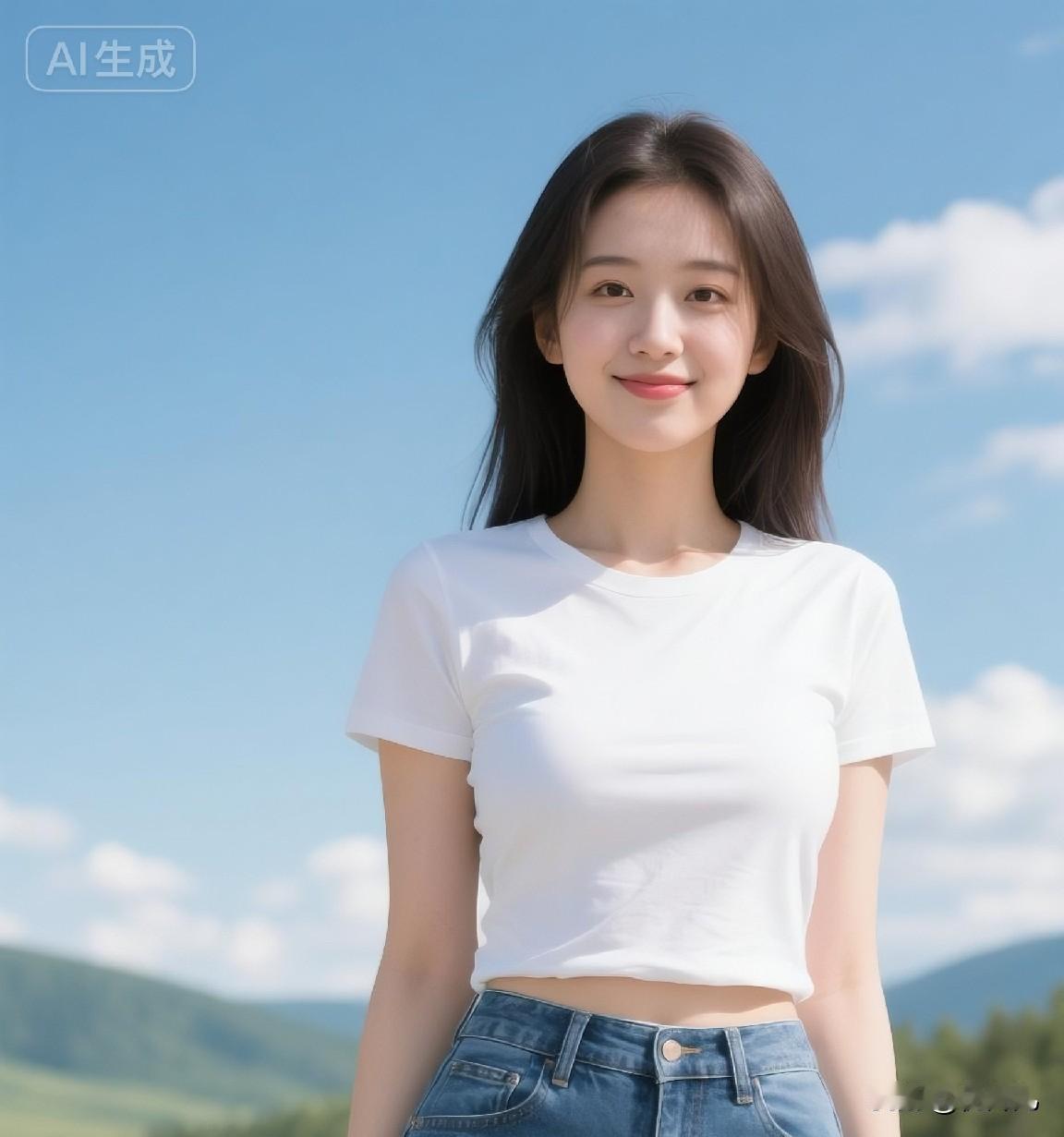 夏日明媚，美好藏于简约日常
基础款白T恤搭配牛仔裤，清爽又大方
秉持自然本心，舒