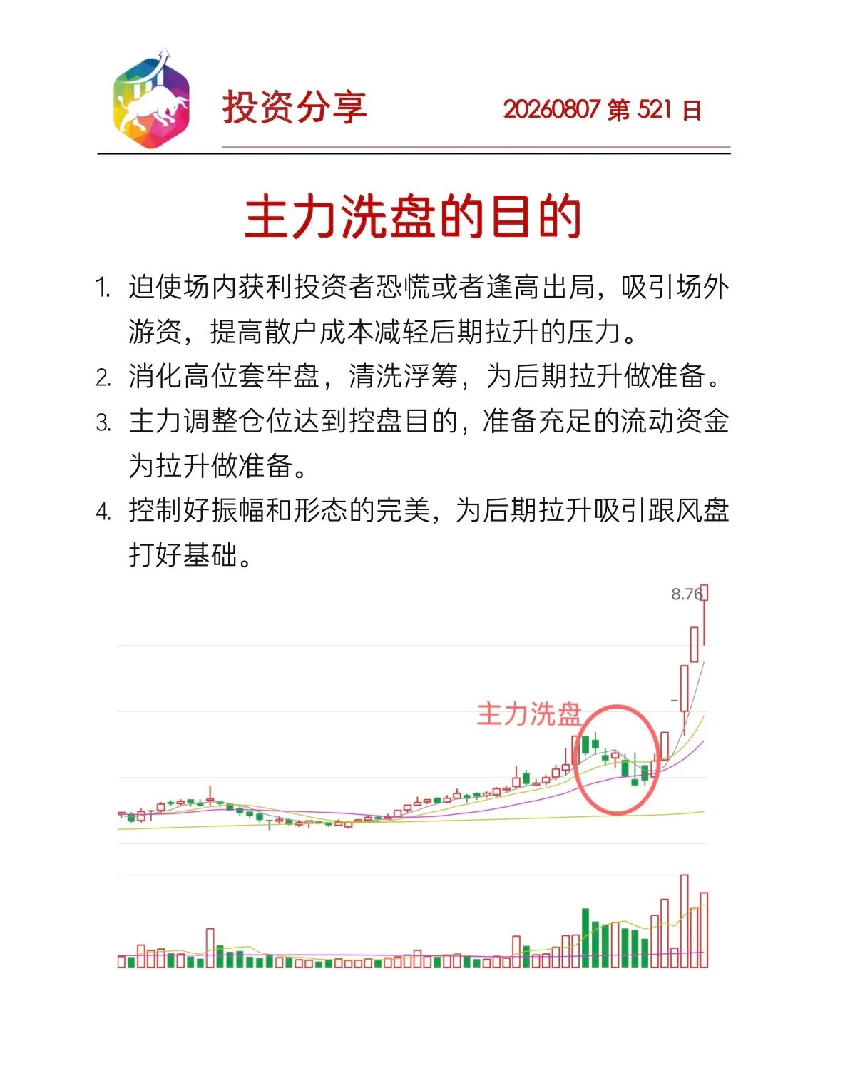 主力洗盘的目的万物如钟摆，道德经说“远而反”，一切事物的发展都有周期性，循环反复