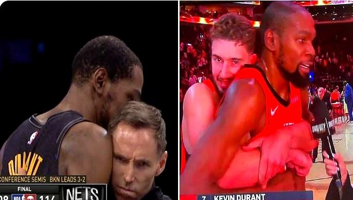 申京：我们也有兰特老祖了！  
 

加时险胜魔术，申京突然从身后熊抱采访中的杜