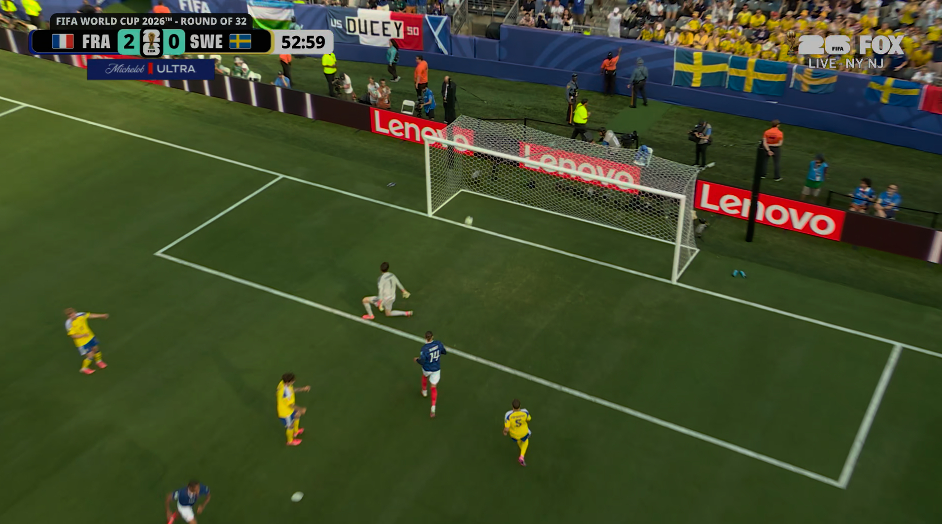 2026国际足联世界杯 32强法国对阵瑞典BO1，53分钟，法国2:0！ HOH